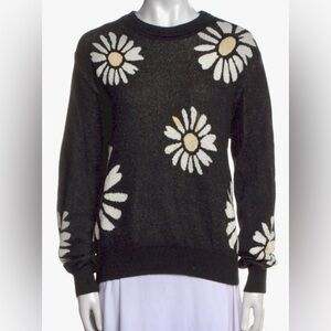 Saks Fifth Avenue Cashmere Daisy Sweater Womens Size M Black Floral